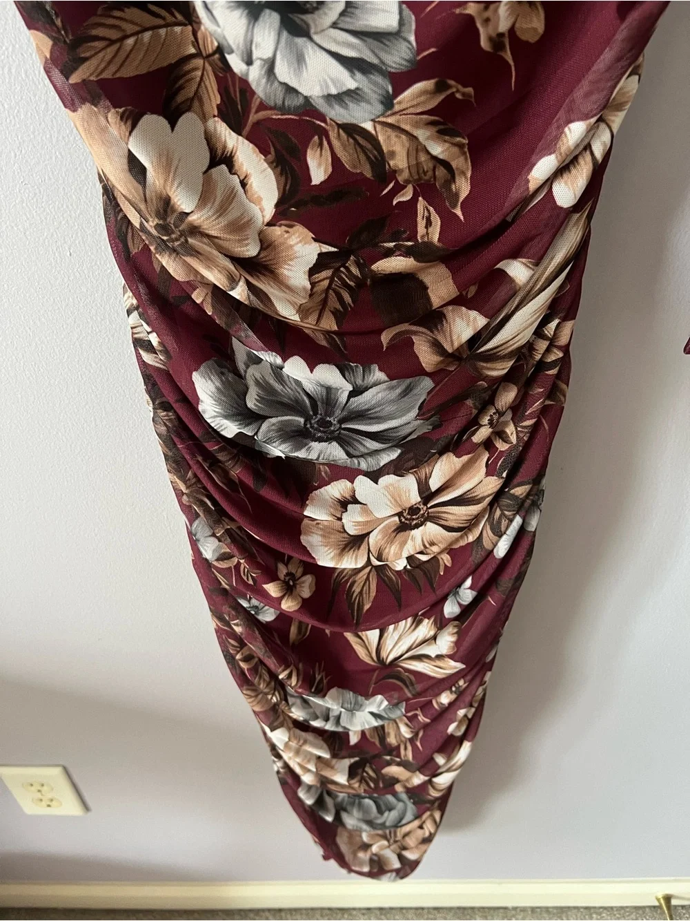 Express Burgundy Floral Long Sleeve Midi Dress
